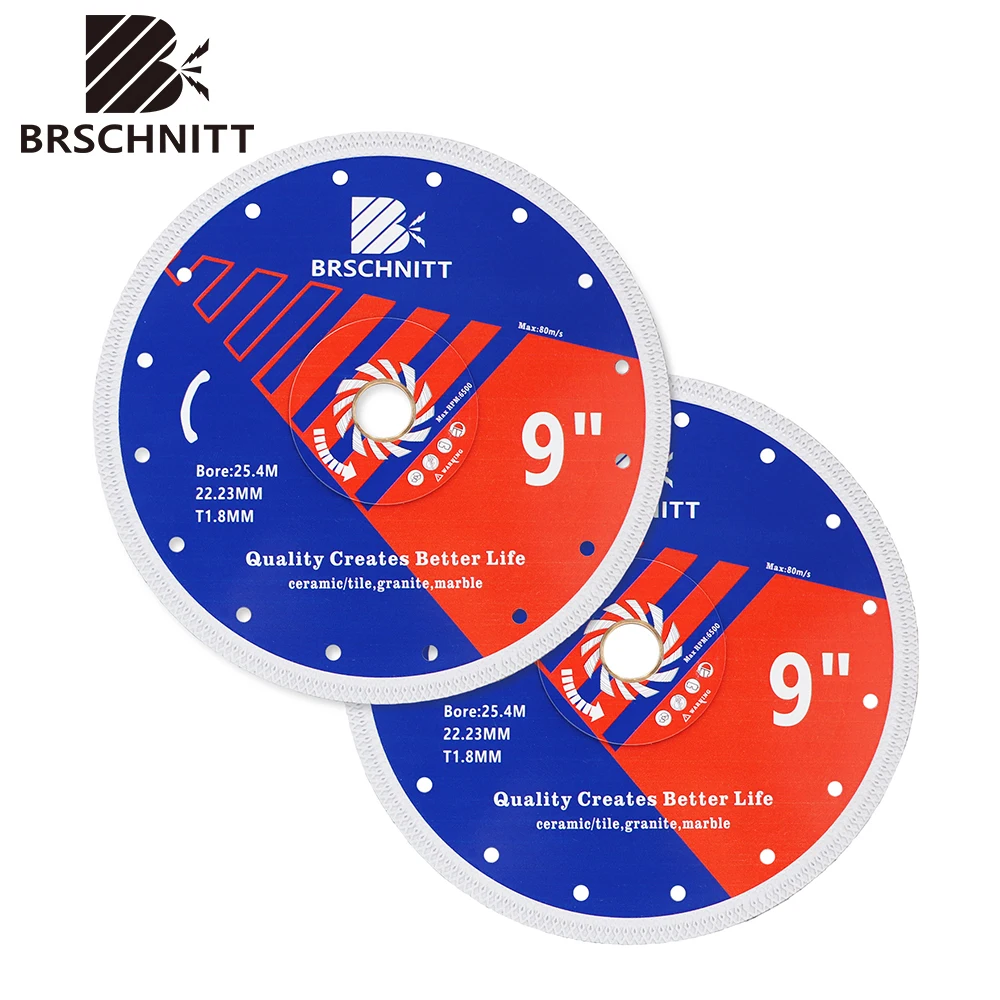 

BRSCHNITT 1pc/2pcs 9''/10" Hot Pressed Diamond X Mesh Turbo Cutting Disc For Ceramic Porcelain Tile Marble Granite Tile Cutting