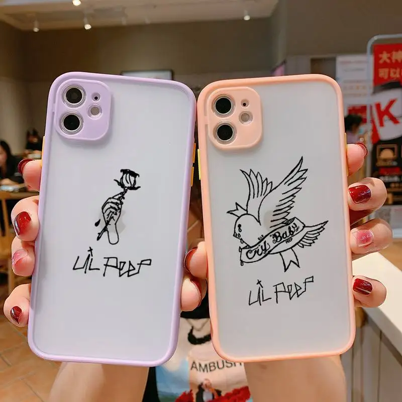 

Fashion design cartoon Lil Peep Phone Case For iPhone 13 12 11 Mini Pro XR XS Max 7 8 Plus X Matte transparent Pink Back Cover