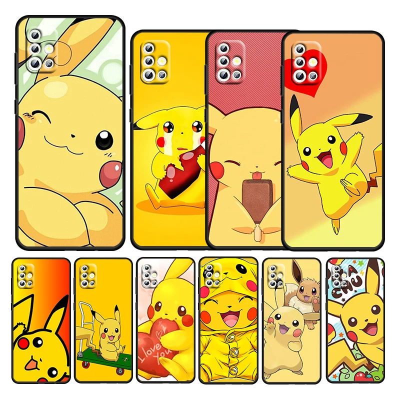 

Cute Pikachu Cartoon For Samsung Galaxy A52S A72 A71 A52 A51 A12 A32 A21S 5G 4G Soft Silicone TPU Black Phone Case Fundas Coque