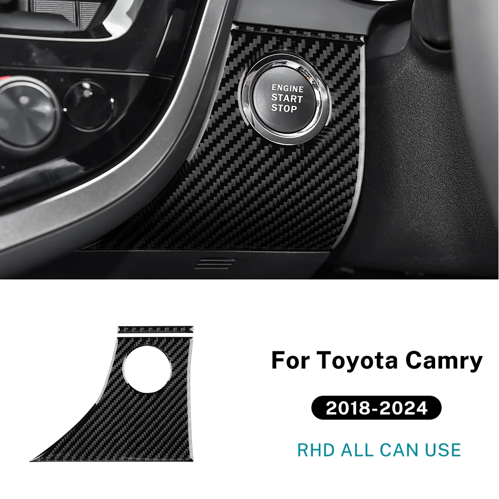 

Настоящее мягкое углеродное волокно для Toyota Camry 2018 2019 2020 2021 2022 2023 2024, LHD RHD, кнопка зажигания автомобиля, рамка, внутренняя отделка