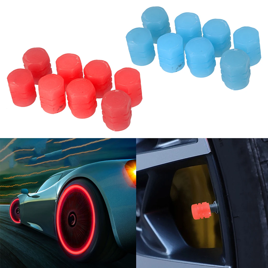 

8 шт./компл. синие/красные флуоресцентные люминесцентные светозащитные колпачки, универсальные для автомобилей, грузовиков, внедорожников, ...