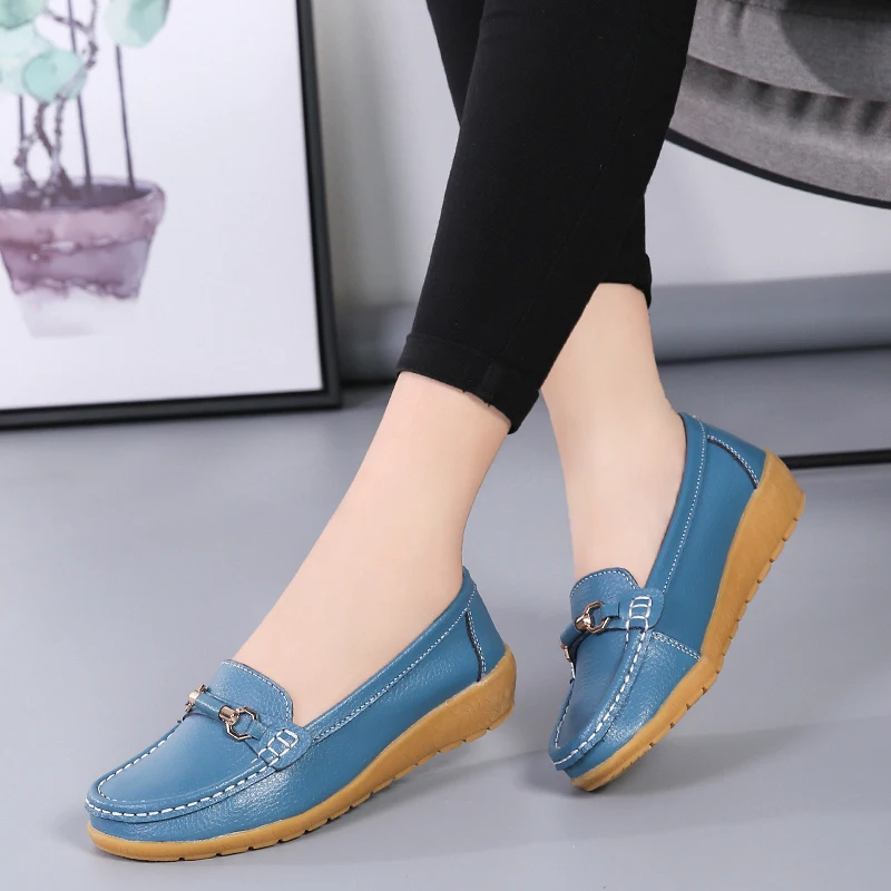 Spring Summer Women Flats Genuine Leather Woman Casual Shoes Luxury Ladies Loafers Female Slip-on Boat Shoes Tenis Moccasins
