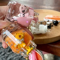 accessories gift cute into oil quicksand soda bottle liquid floating tiger keychain keyring key ring key chains