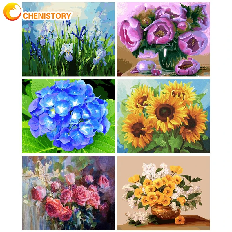 

CHENISTORY DIY Painting By Number Kit With Frame For Adult HandPainted Flower Acrylic Paint Wall Paint Home Decorative Paintings