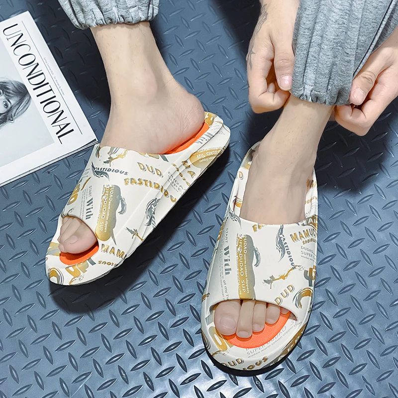 Men 2022 New Slides Summer  Thick Platform Cloud Slippers Beach Eva Soft Sole  Sandals Leisure Indoor Bathroom Anti-slip Shoes