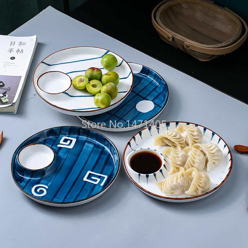 

Ручная роспись в японском стиле, керамическая плитка для дома с большим отделением под пару, тарелка с уксусом, креативная тарелка