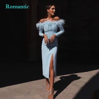 romantic modern formal prom dress for women a line chiffon fur collar sweetheart off the shoulder high slit floor length 2022
