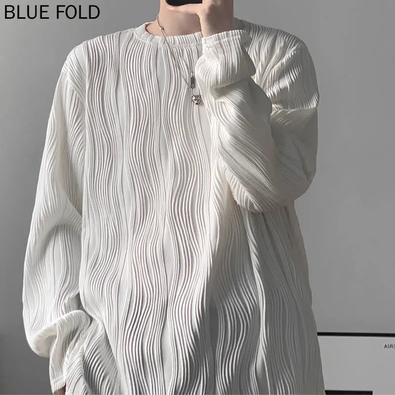 

High-quality Long-sleeved T-shirt Men's Spring Autumn Summer Ins Ice Silk Camisa Masculine Ropa Hombre Chemise Home