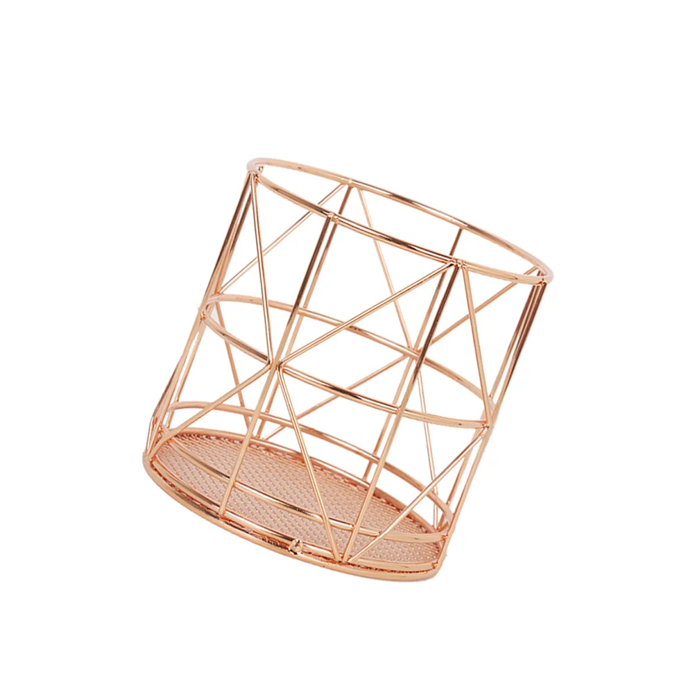 

Wrought Iron Nordic Style Pen Holder Makeup Brush Container Desktop Stationery Organizer for Home Office School (Rose Wood