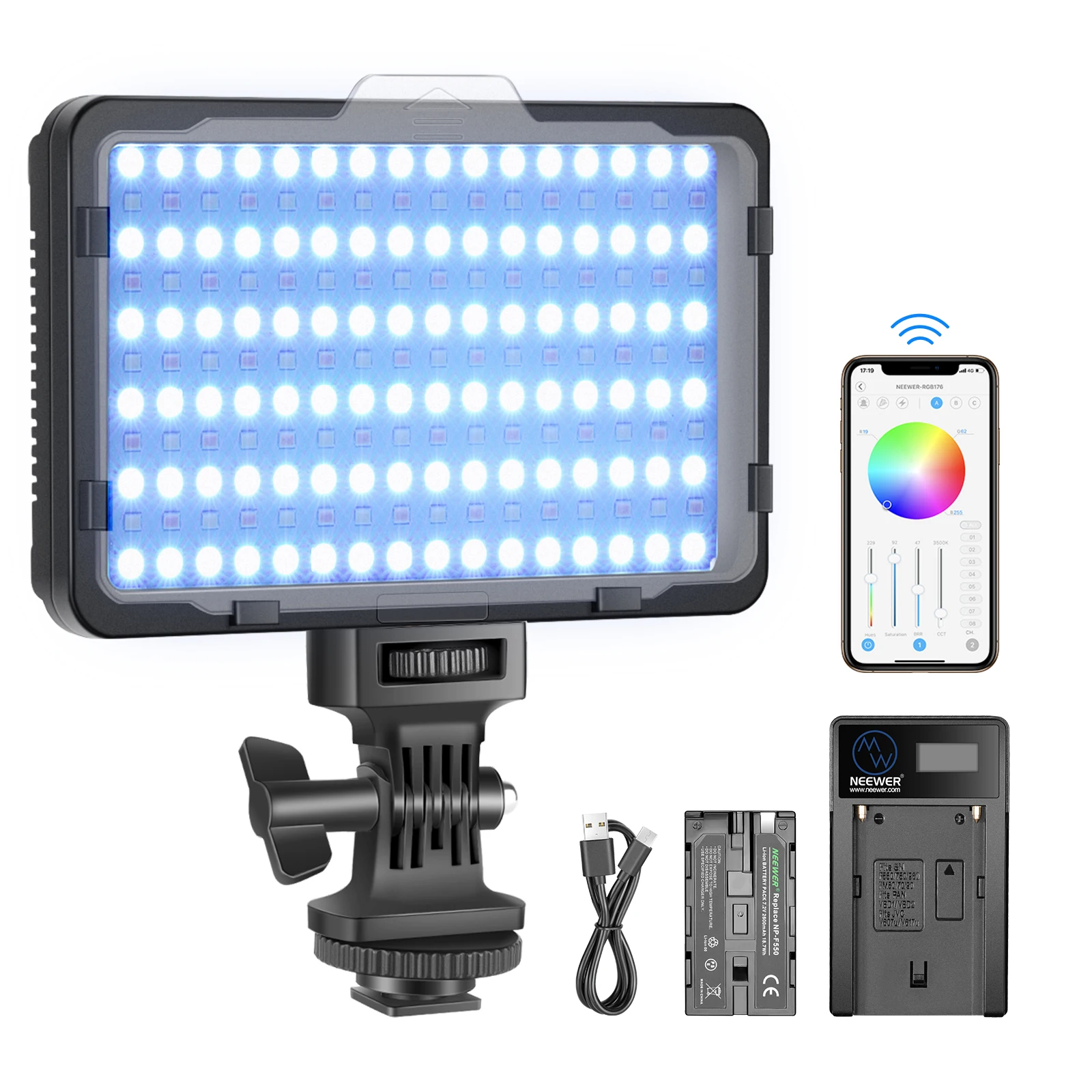 

Neewer RGB светильник с управлением через приложение, 360 ° полноцветсветильник светодиодный свет для камеры с батареей для DSLR камеры видеокамер...