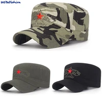 usa army camouflage men five stars 3d embroidery military caps army cadet hats cotton adjustable flat top patrol cap