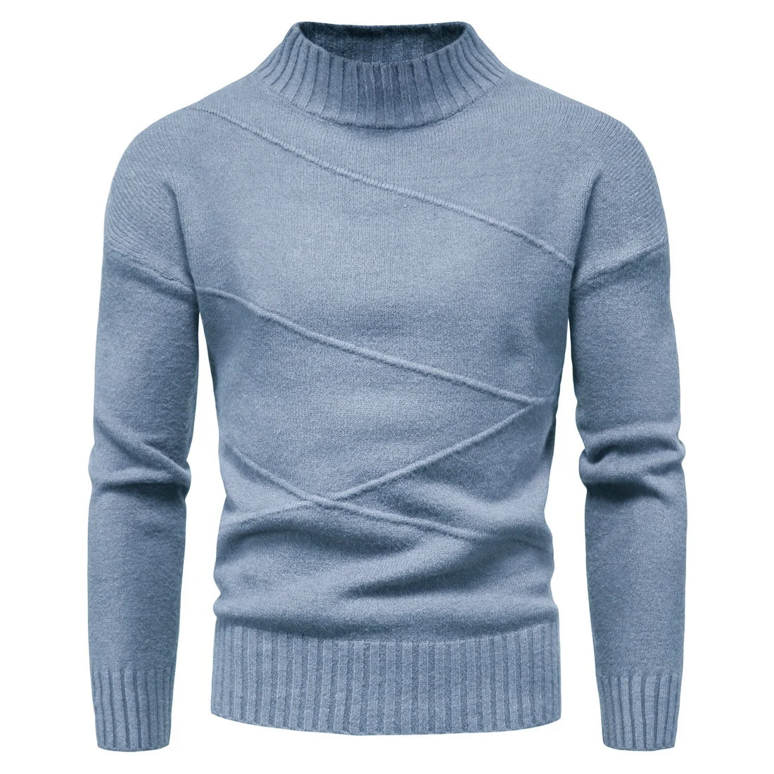 

2023 Men Sweater Solid Pullovers Mock Neck Spring And Autumn Wear Thin Fashion Undershirt Leisure Knit Sweater Plus Size S-2XL