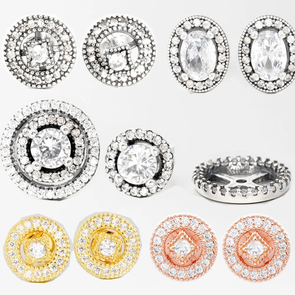 

2022 S925 Silver Color Earrings Shining Double Ring Earrings For Women Jewelry Ear Studs Fit Original Pandora Me Charm