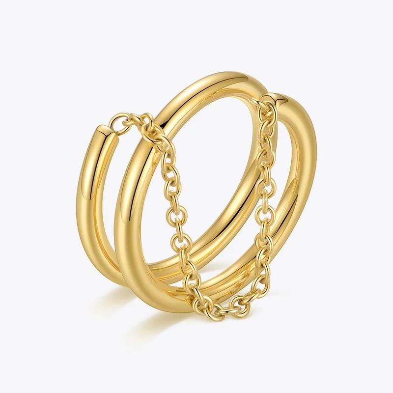 

ENFASHION Simple Line Tassel Rings For Women Chain Ring Anillos 2021 Stainless Steel Fashion Jewelry Gold Color Gift R214096