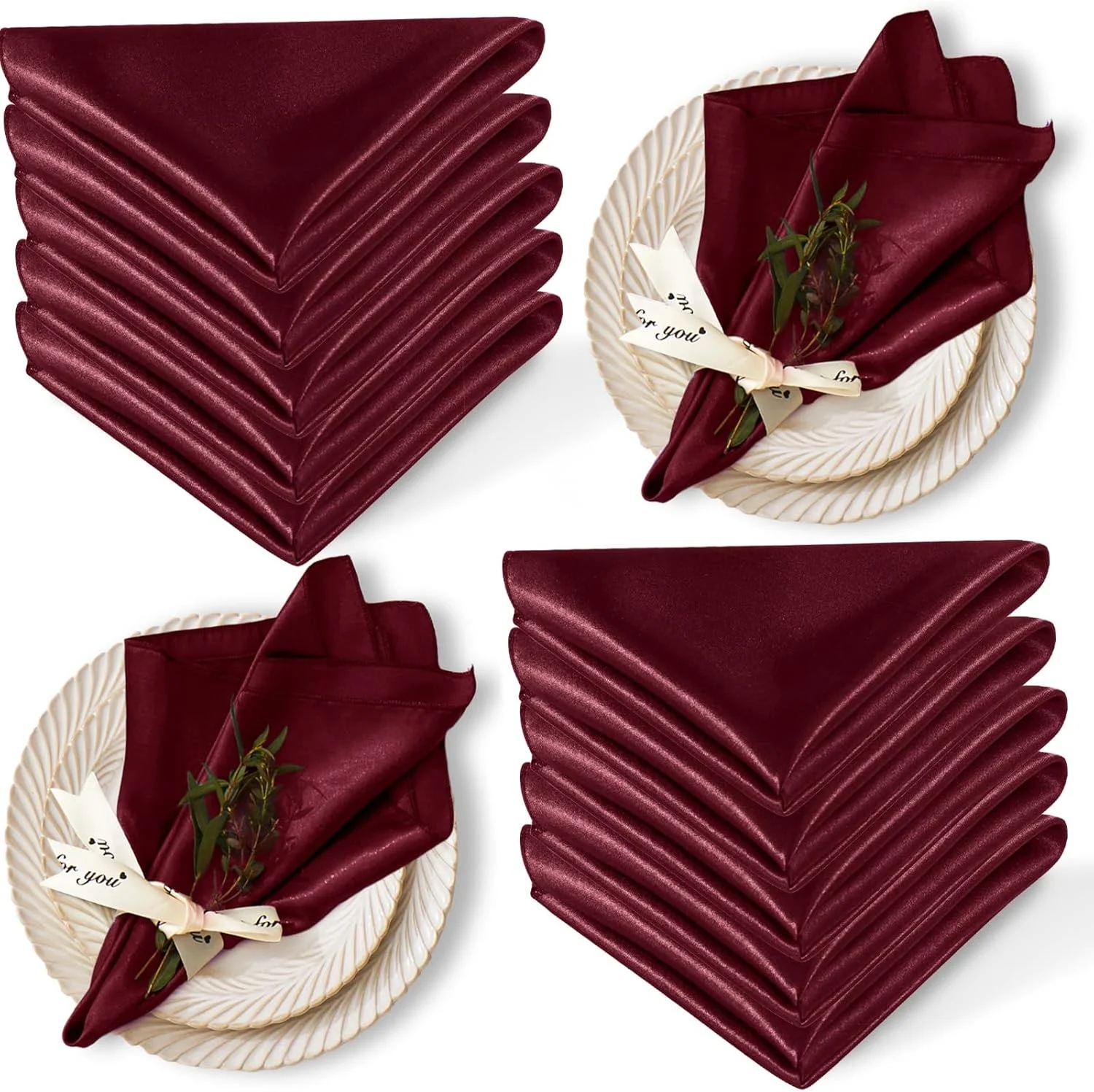 

Зеленые атласные столовые салфетки 30x30 см, набор из 12 штук