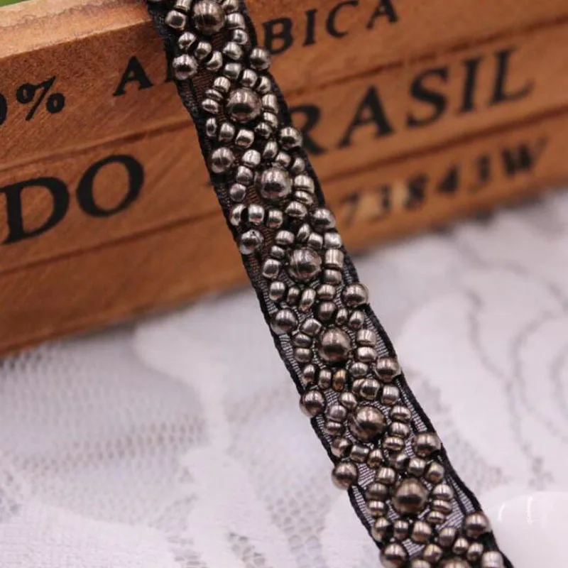 Бисерная кружевная ткань с воротником 10 мм цвет в ассортименте