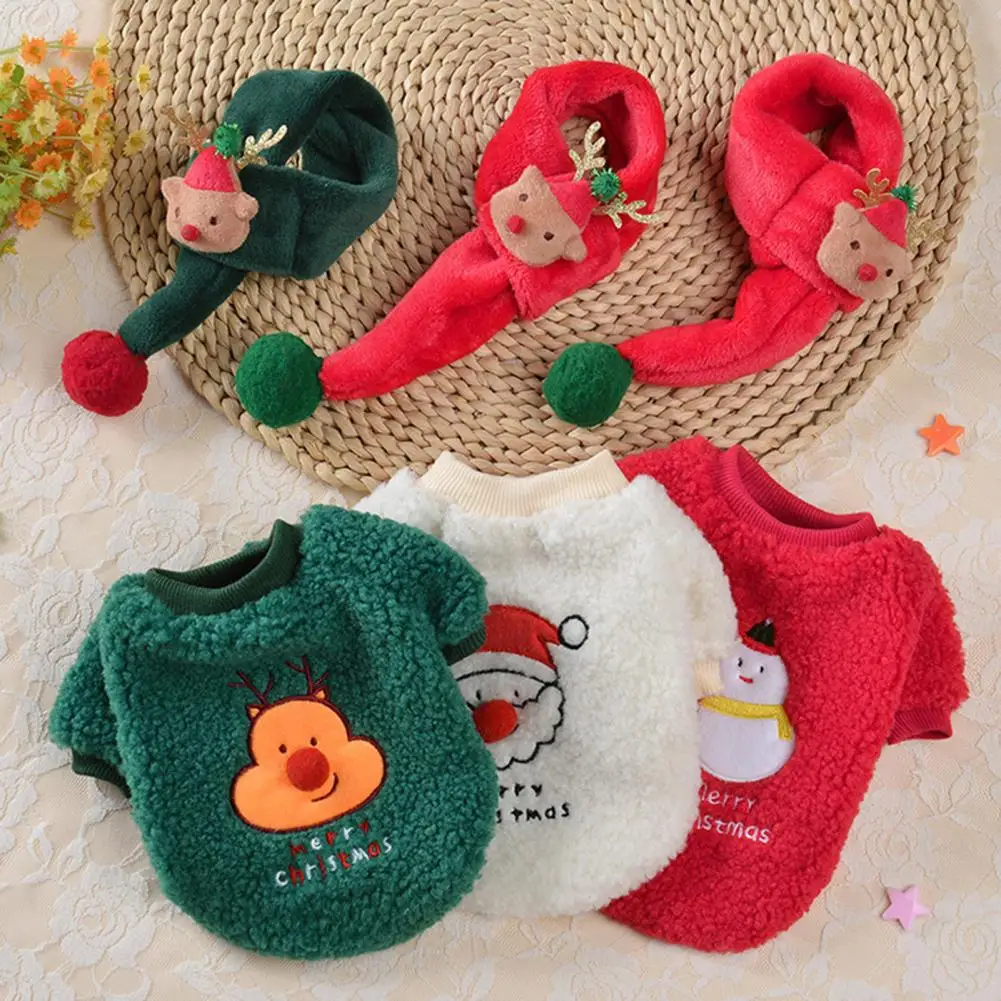 

1 Set Stylish Pet Clothes Pet Christmas Sweatshirt Christmas Pattern Dog Christmas Sweater with Scarf Thermal