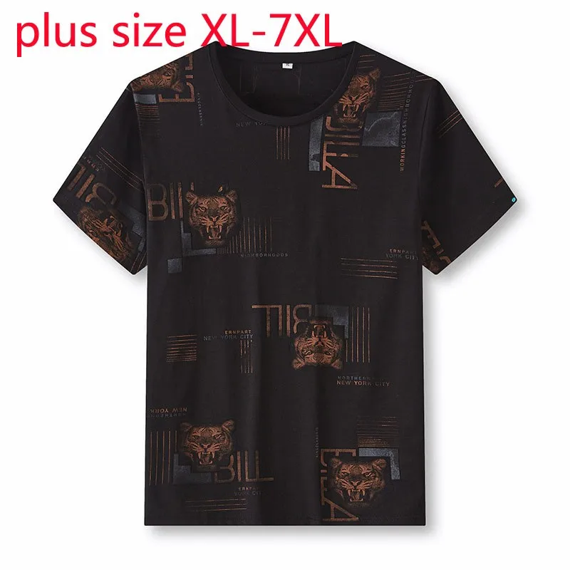 

New Arrival Fashion Super Large Summer Youth Men Round Neck Printed Short Sleeve Knitted Casual T Shirt Plus Size XL-5XL 6XL 7XL