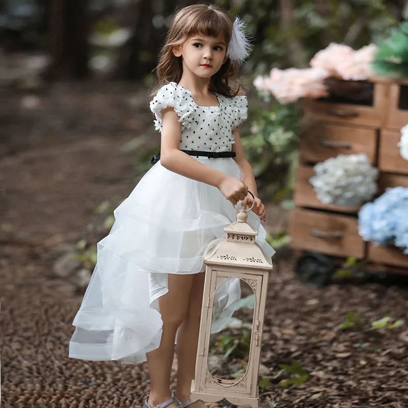 

Summer Girl'S Dress: White European And American Princess Dress, Poncho Wedding Dress, Bridesmaid, Flower Girl Performance Dress