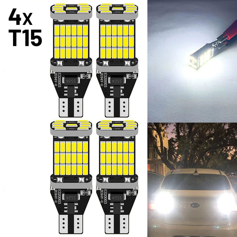 

4pcs T15 Led Canbus No Error Bulb W16W 921 912 T16 T10 902 45leds Car Reversing Backup Brake Dome Indicator Lights 12V 6000K