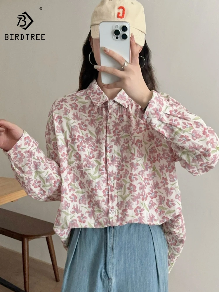 Новинка осенняя хлопковая рубашка с цветочным принтом женские милые топы