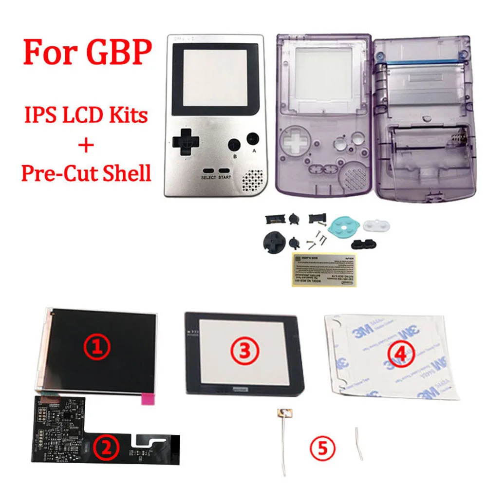 Kit LCD IPS a schermo intero con guscio pretagliato per schermo retroilluminato IPS LCD GBP per tasca GAMEBOY con luce di sfondo a 36 colori