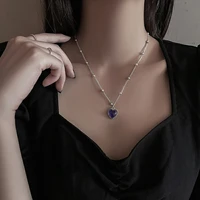 2022 hot romantic blue heart pendant necklace charming titanium steel ladies party jewelry elegant valentines day gift