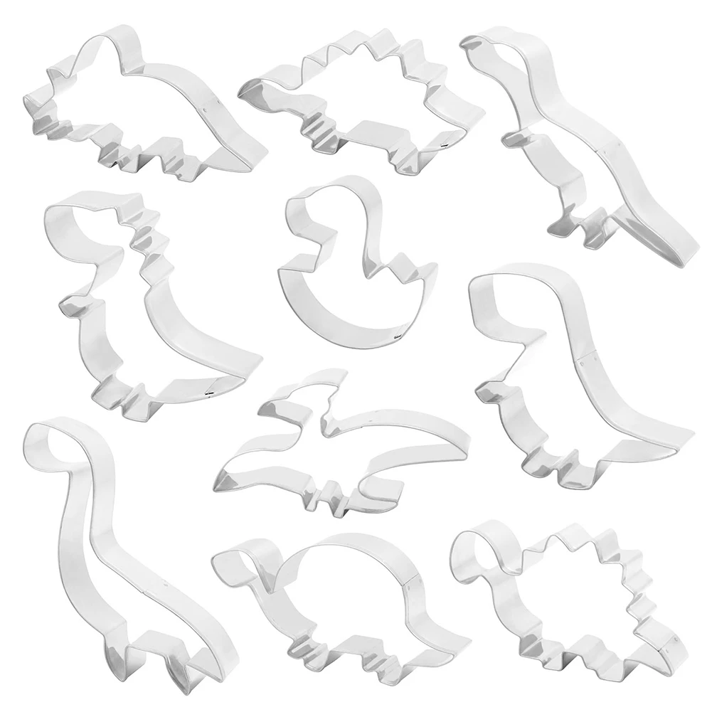 

High Quality 10Pcs Cookie Cutter Set Stainless Steel Dinosaur Biscuit Molds Stampers Kitchen DIY Baking Tools Party Supplies