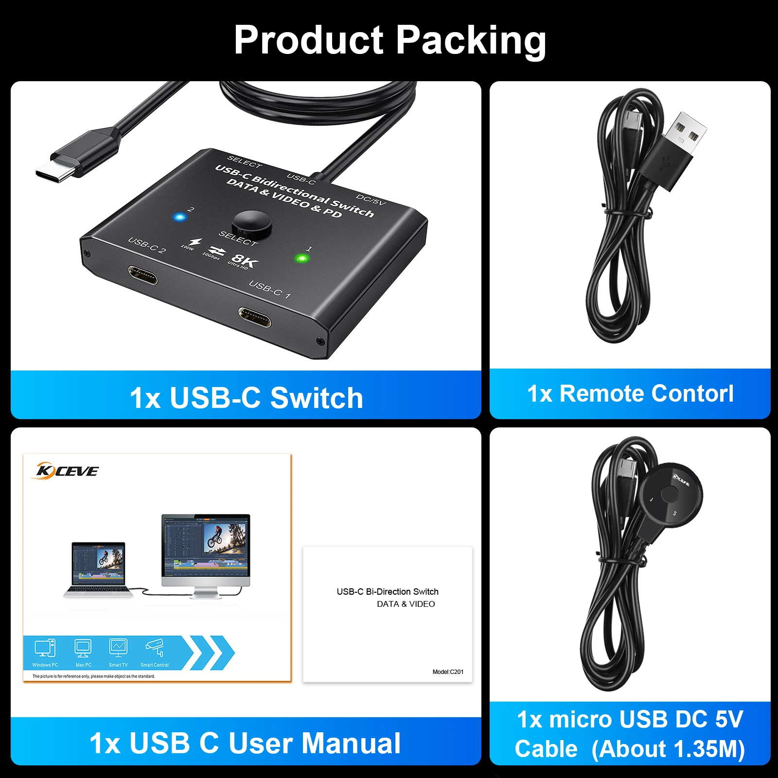 100W USB C Two-way Switcher Type-C Splitter 2x1/1x2 Bi-Direction KVM Data Video Switcher 8K For Computer Monitor Multiple Source images - 6