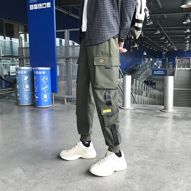 

YASUGUOJI Hip-hop Men's Cargo Pants Safari Style Tactical Pants Male Camo Jogger Streetwear Multi Pocket Men Black Trousers
