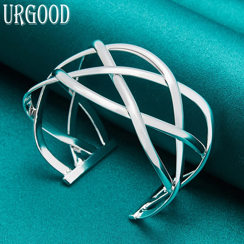 

925 Sterling Silver Adjustable Opening Weave Bangle For Women Party Engagement Wedding Fashion Jewelry Gift