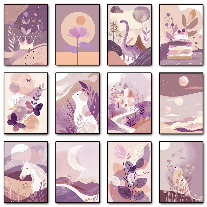 Сиреневая девушка бабочка торт цветок пространство джунгли пастельный плакат