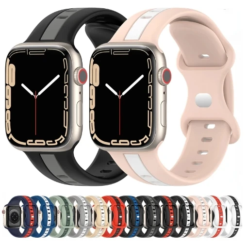 

Silicone Sport Strap For Apple Watch Ulta 2 band 45mm 44mm 42mm 40mm 38mm 49mm 41mm Bracelet iWatch Series 9 8 7 6 5 Watchband