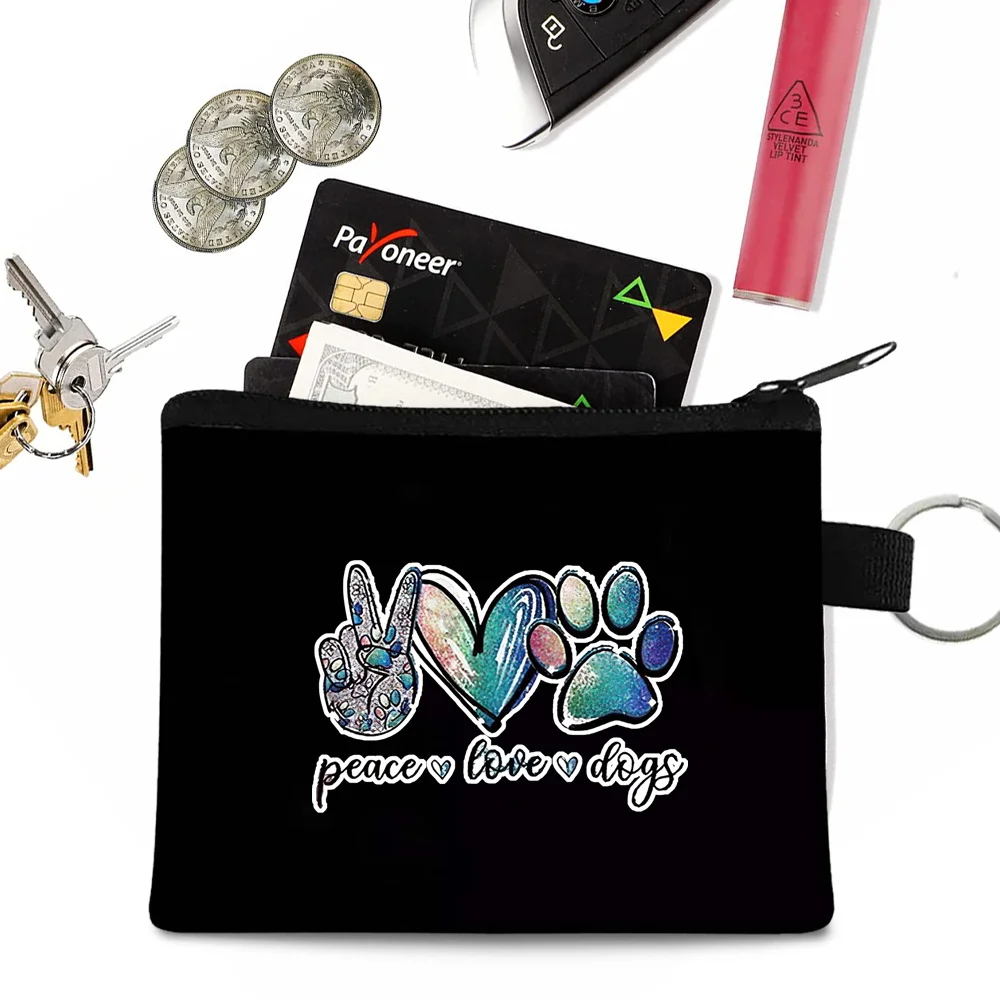 

Fashion Unisex Mini Wallets Zipper Coin Purse Footprints Print Organizer Handbags Keyring Canvas Portable Storage Pocket Bags