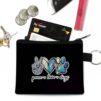 fashion unisex mini wallets zipper coin purse footprints print organizer handbags keyring canvas portable storage pocket bags