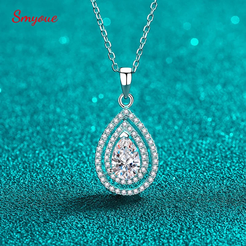 

Smyoue 1CT Pear Cut Certified Moissanite Necklace for Women 5*8mm Stone Luxury Pendant S925 Sterling Silver Wedding Jewelry GRA