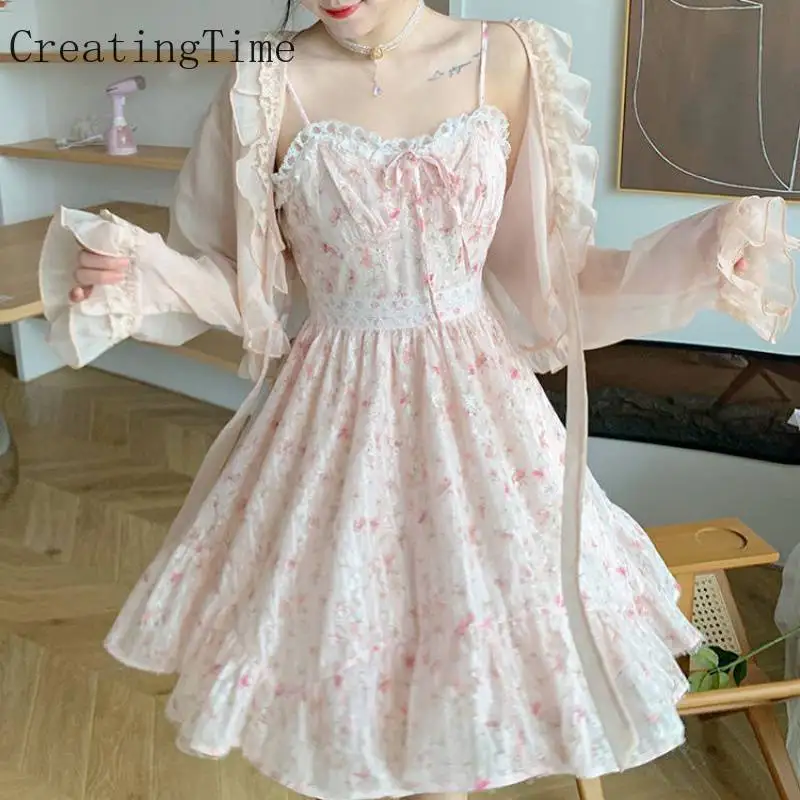 

Creatingtime Hepburn Patchwork Printing Chiffon Dresses For Women 2022 Summer New V-neck Siling Floral High Waist Dress LH469