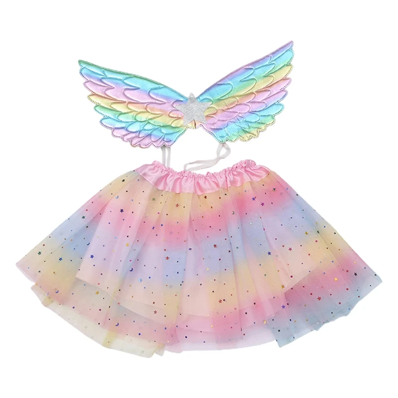 

Fairy Princess Skirt Set Dress Up Costume with Tutu Skirt Butterfly Wing for Girls Birthday Halloween Cosplay Party