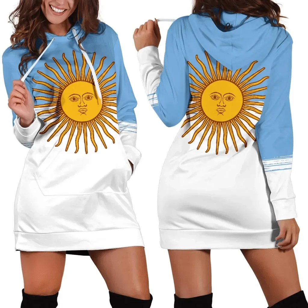 

Love Argentina Country Flag New Harajuku Novelty 3D Print Autumn Hoodies Dress Women Casual Wear Long Sleeve Hooded Dress-1