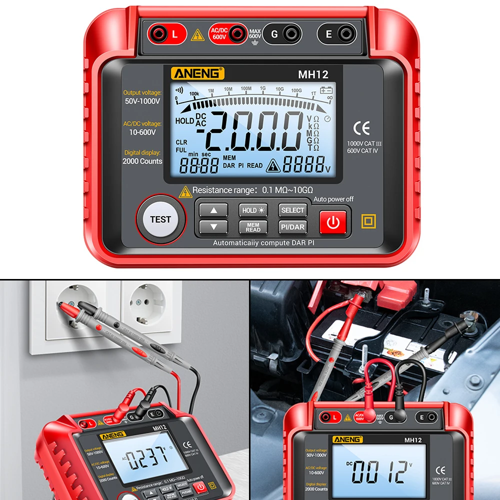 

Ohm Voltage Tester MH12 Insulation Resistance Meter Digital Megohmmeter Ground Resistance Voltmeter Voltmeter Tool