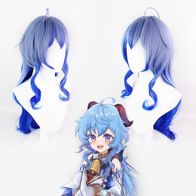

Hot Game Genshin Impact GANYU Wig Cosplay Gradient Purple Blue Long Straight Heat Resistant Hair 80CM Women Halloween Pops