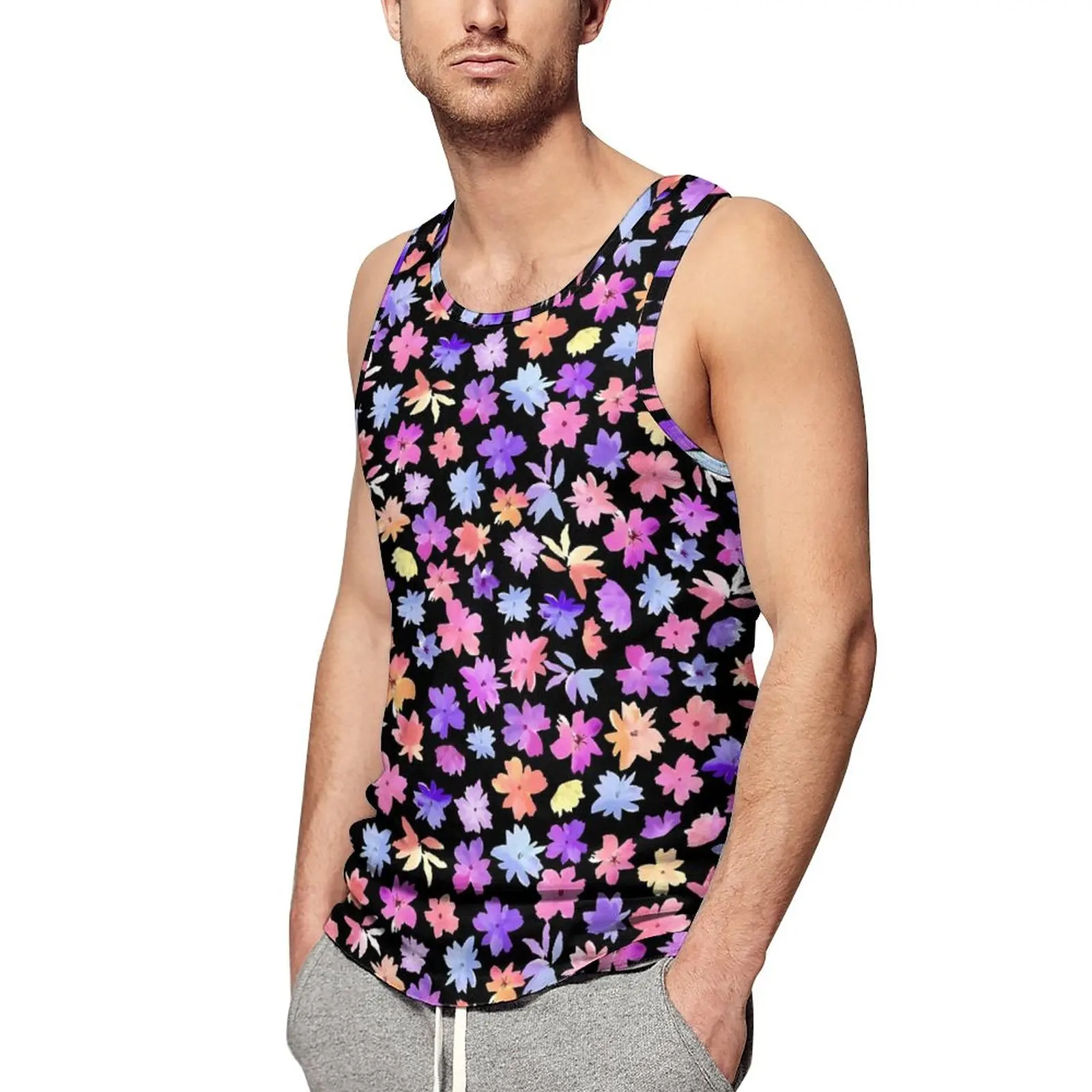 

Vibrant Ditsy Floral Summer Tank Top Flower Print Gym Tops Males Design Sportswear Sleeveless Vests 3XL 4XL 5XL