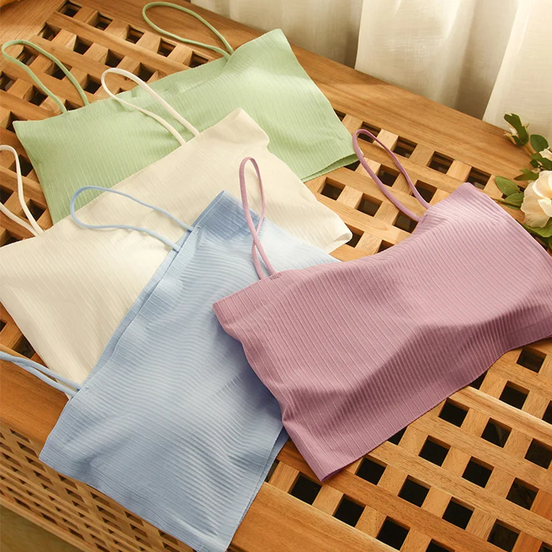 

Summer Sexy Bras Women Push Up Lingerie Ice Silk Seamless Word Sling Female Black White Tube Top Bralette Top Tanks Bandeau Top