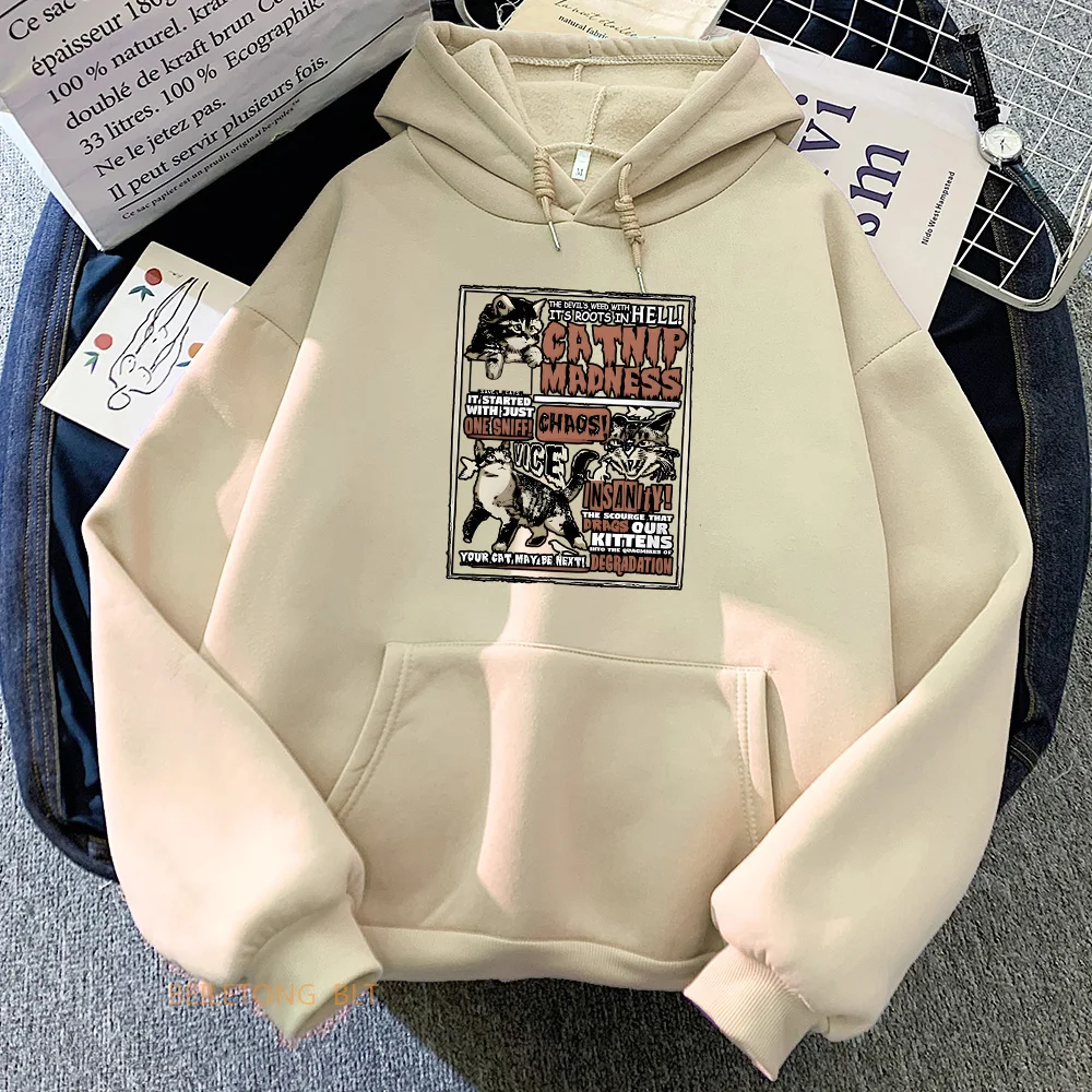 

Catnip Madness Cat Printing Hoodies Cartoon Graphic Clothing for Women/Men Winter Fleece Hooded Pullovers Long Sleeve Soft Hoody