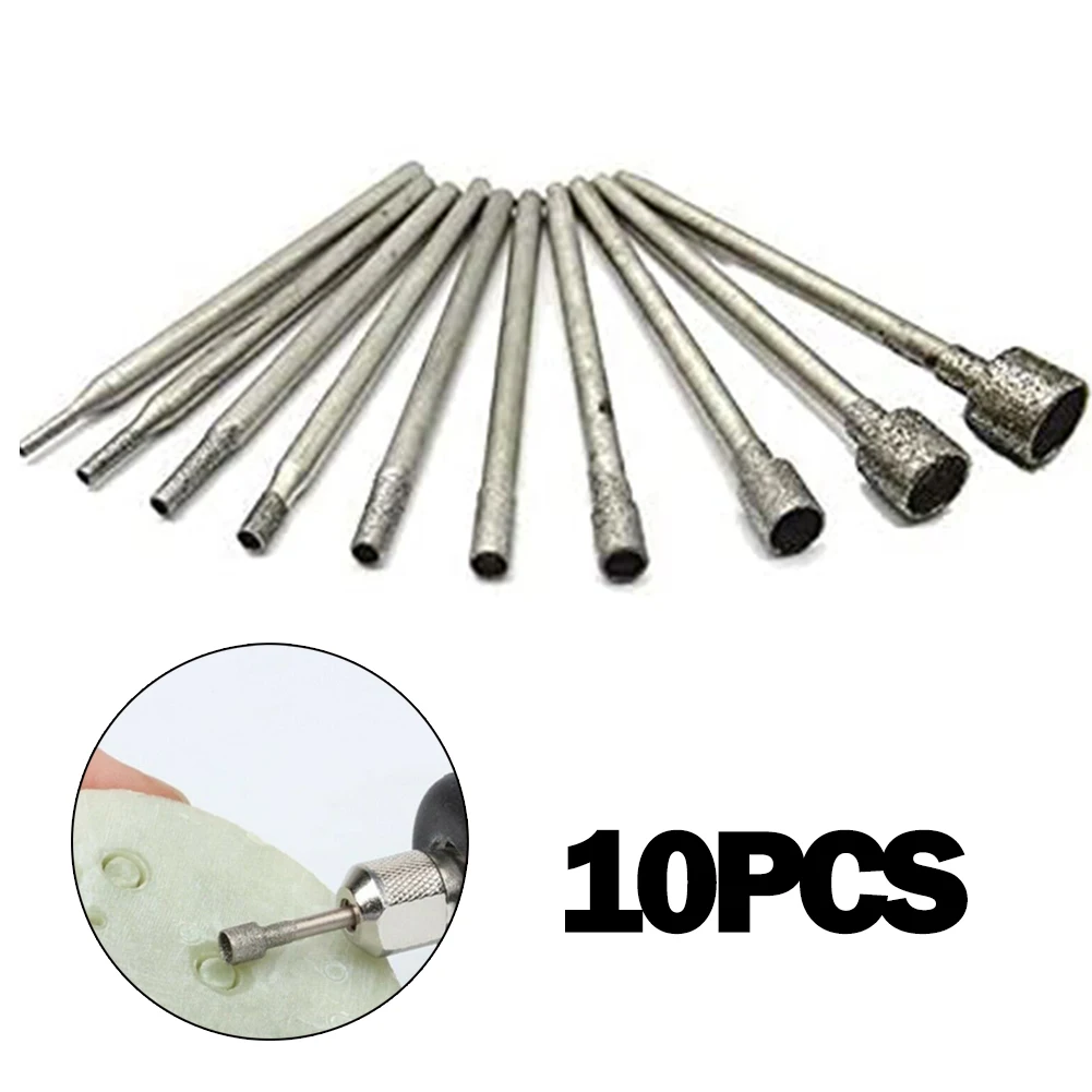 

10Pcs Set 0.8-5mm 2.35mm Shank Diamond Burr Core Bits Grinding Head Rotary Tool For Grinding Glass Crystal Metal Cemented Car