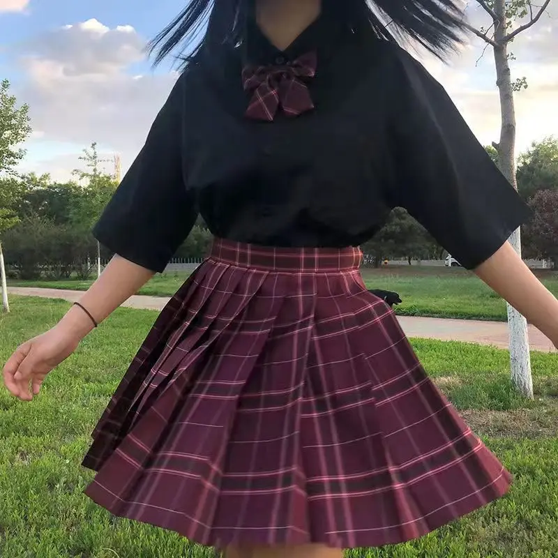 Плиссированная юбка с высокой талией для студенток |