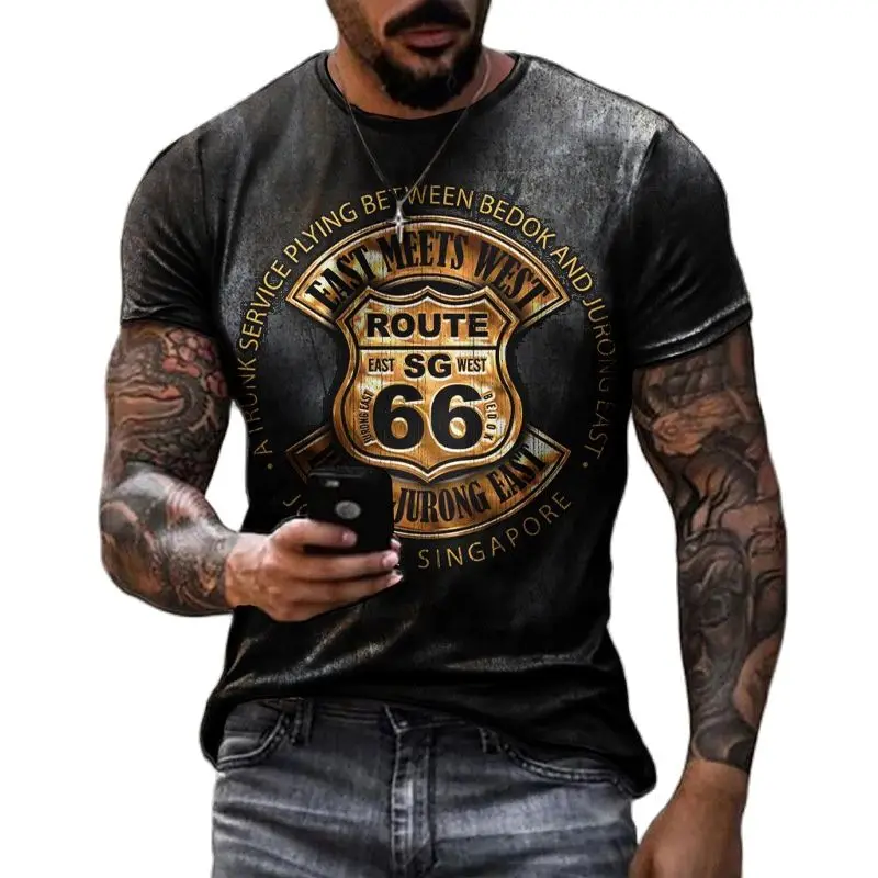 

New Trend Route 66 3D Printing Men's Street T-shirt O-neck Short-Sleeved Male Casual Oversized T-shirt Top XXS-6XL Homme Clothin