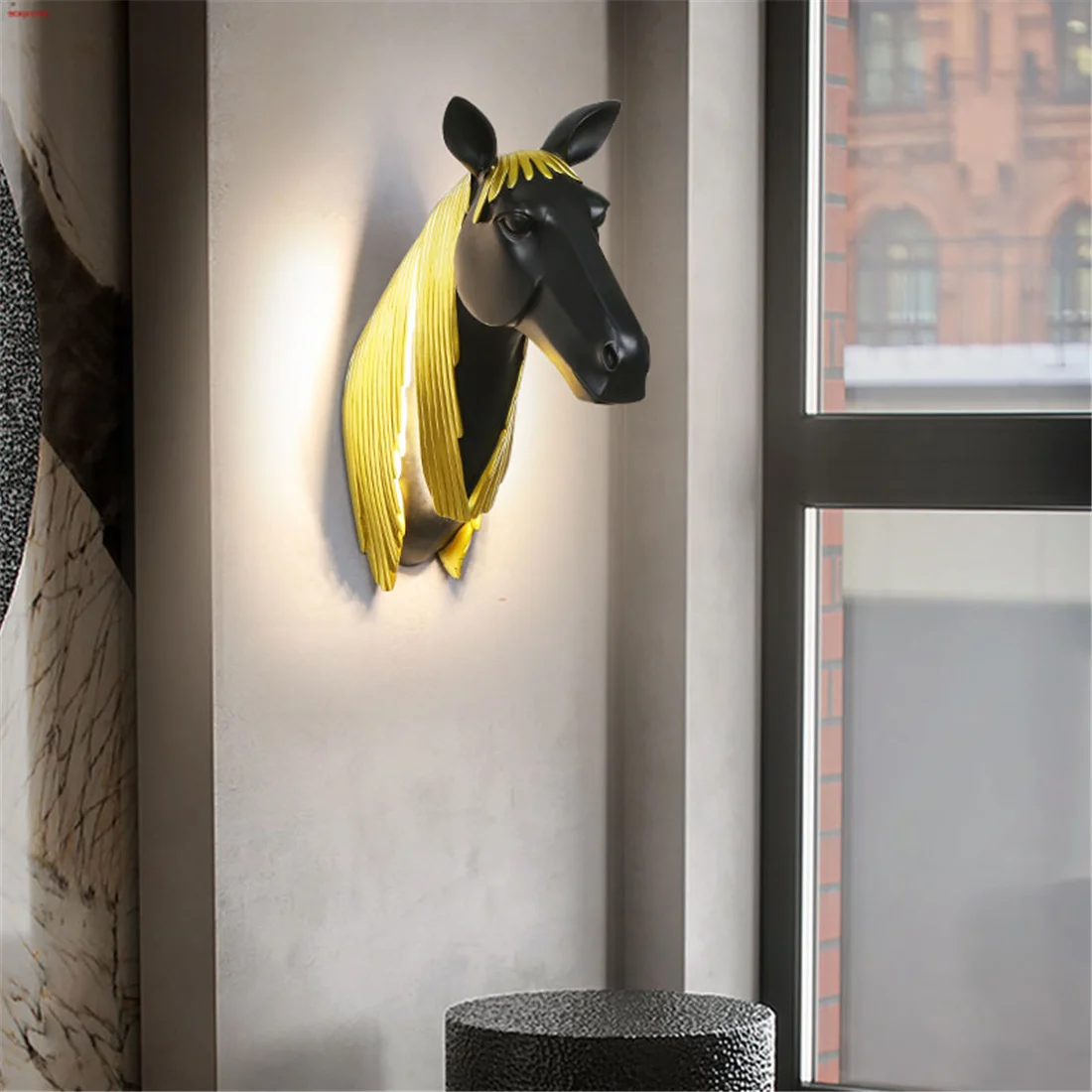 

Art Deco Resin Luminous Horse Led Wall Lamp For Corridor Hotel Hallway Dining Room Loft Sconce Interior Decoration Light Fixture