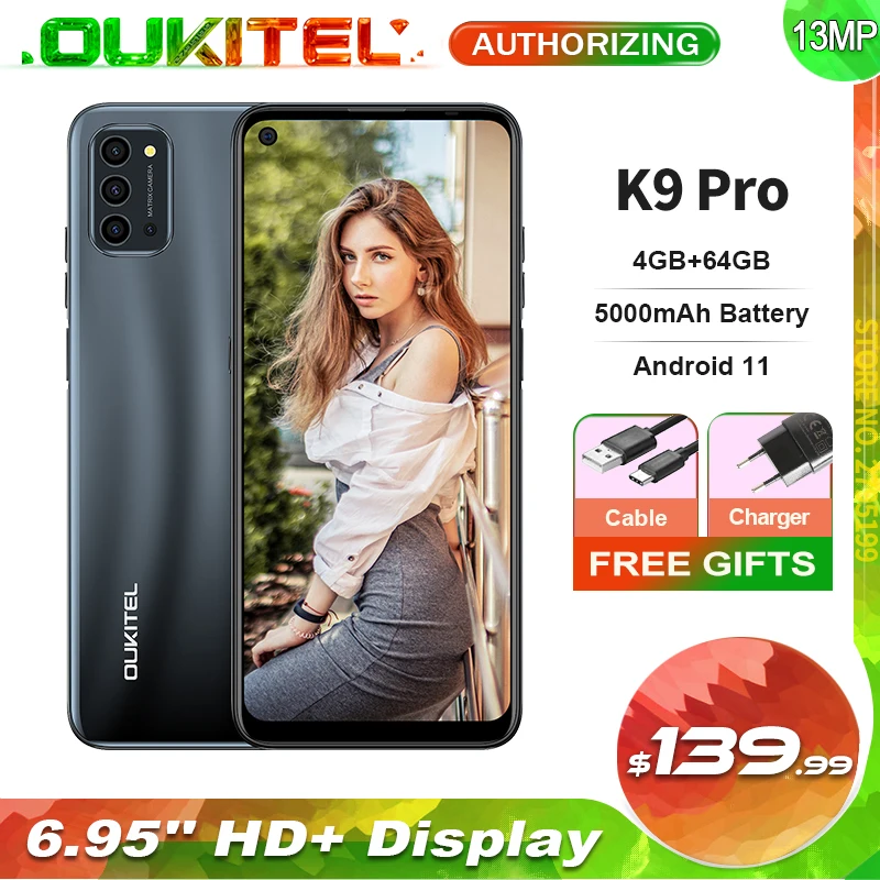 

OUKITEL K9 Pro 6.95'' HD+ 4GB+64GB Android 11 5000mAh Smartphone Helio A25 Octa Core 13MP Rear Camera Fingerprint Mobile Phone