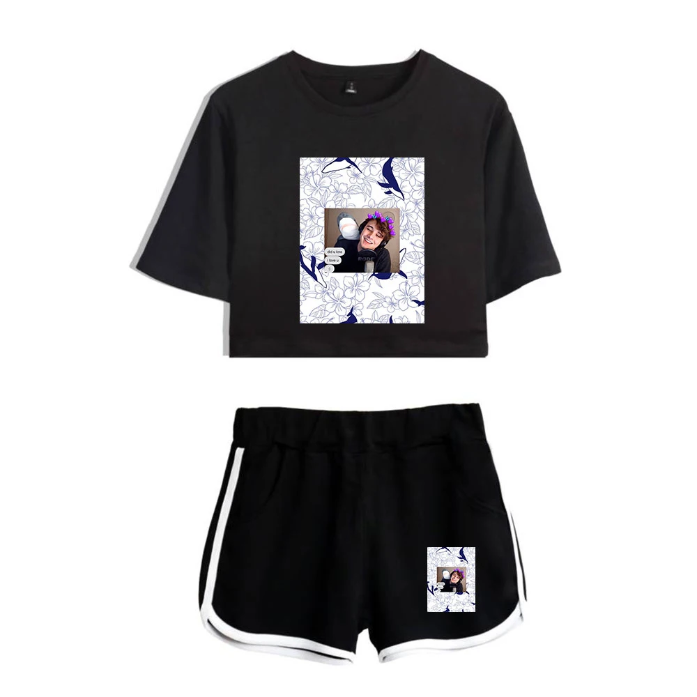 

Harajuku WilburSoot Hidalgo Print Short Sleeve Cool Sexy Shorts+lovely T-shirts Dew navel Pretty Girl suits Two Piece Set